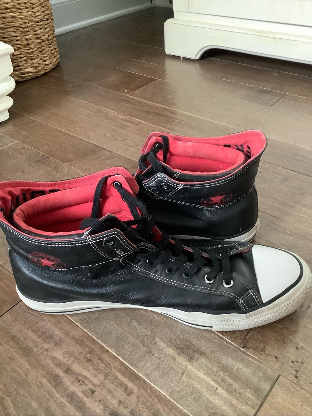 Converse Black High-Top Sneakers with Red Interior